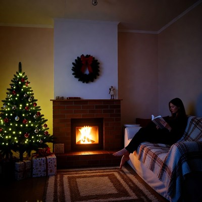 Cozy winter evening by the fire