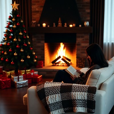 Cozy winter reading by the fire