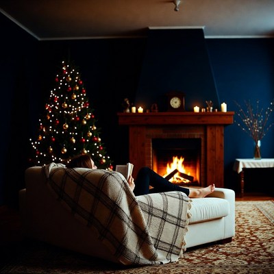 Cozy holiday evening by the fire