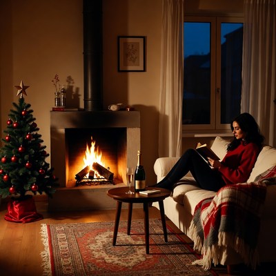 Cozy evening by the fireplace