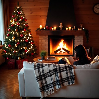 Cozy winter reading by the fire