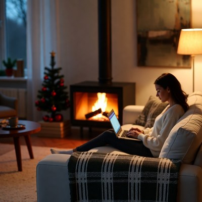 Cozy evening by the fireplace