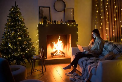 Cozy holiday evening by the fire