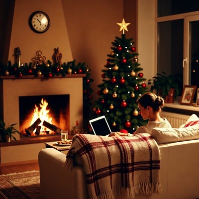 Cozy evening by the fireplace