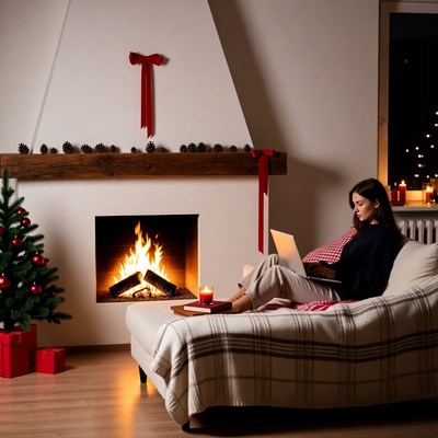 Cozy winter evening by the fire