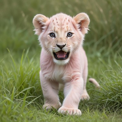 Cute lion cub playing in grass