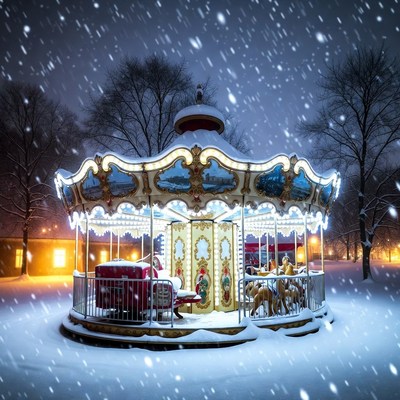 Winter carousel in the snow