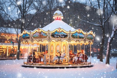 Winter carousel during snowy season