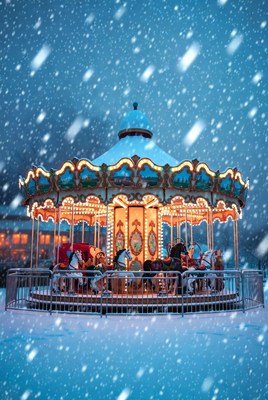 Winter carousel in the snow