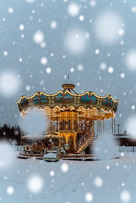 Snowy carousel in winter wonderland