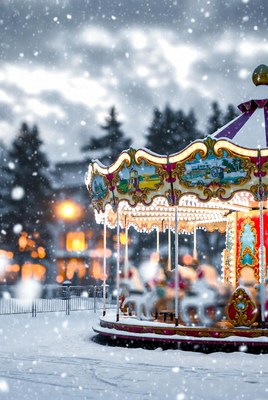 Snowy carousel in winter wonderland
