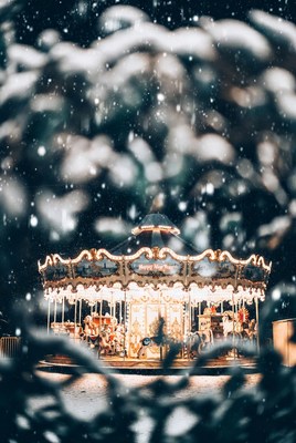 Merry-go-round in snowy night