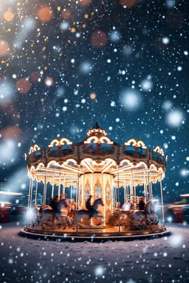 Winter carnival under snowy lights