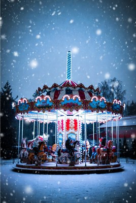 Winter carnival carousel at night