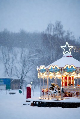 Winter carousel in snowy park