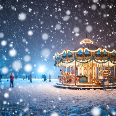 Snowy night at the carousel