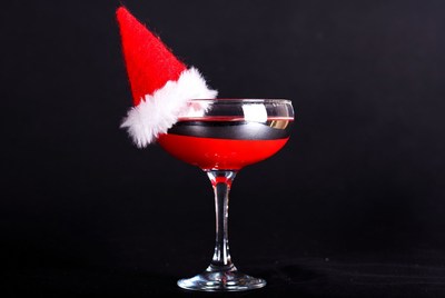 Festive cocktail with santa hat