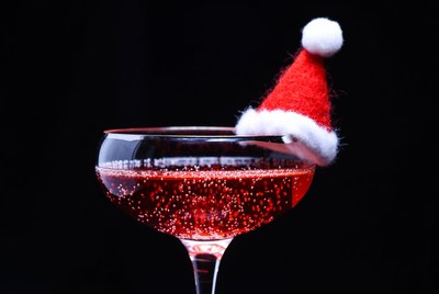 Sparkling drink with festive hat