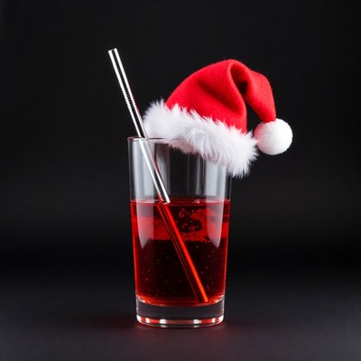 Festive drink with santa hat
