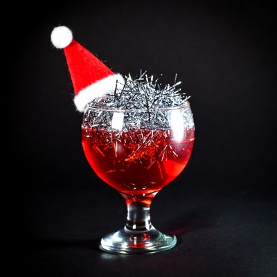 Festive drink with holiday hat