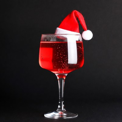 Festive drink with holiday hat