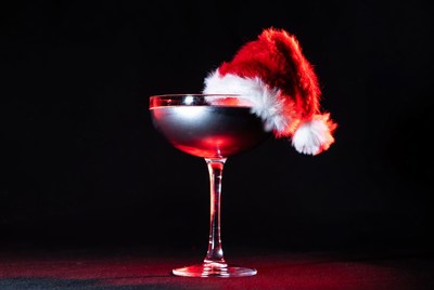 Christmas cocktail with santa hat