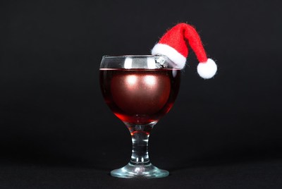 Festive drink with santa hat decoration