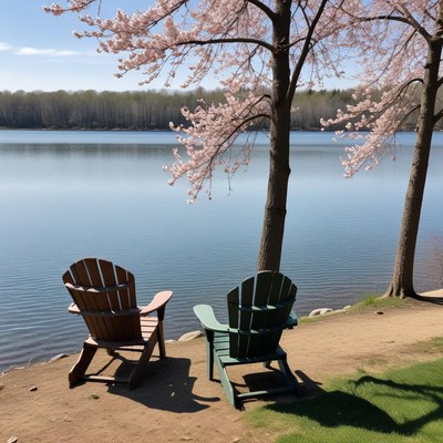 Relaxing by the lake in spring