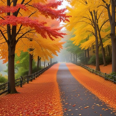 Colorful autumn pathway in the forest