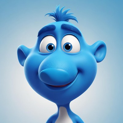 Friendly blue character with big smile