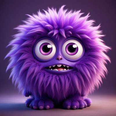 Cute purple fluffy creature with big eyes