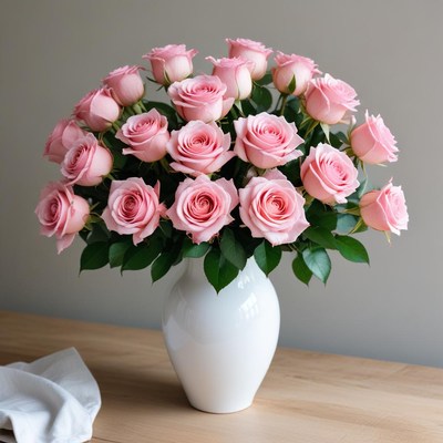 Elegant pink roses in a vase