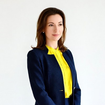 Confident businesswoman in yellow blouse
