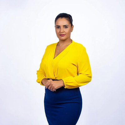 Professional woman in bright attire