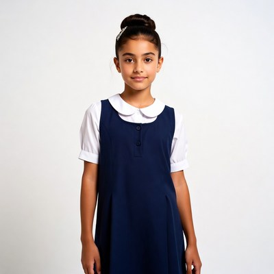 Girl in navy school dress