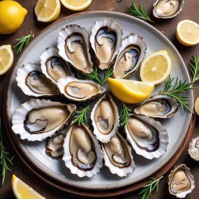 Fresh oysters served with lemon wedges