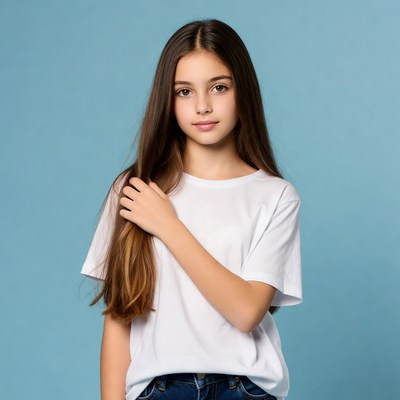 Young girl with long hair posing gracefully