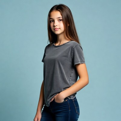 Young girl posing against blue background