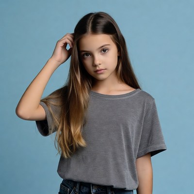 Young girl with long hair poses