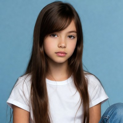 Young girl with long hair in studio