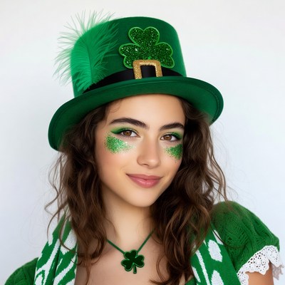 Woman celebrating in festive green attire