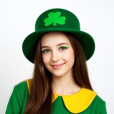 Green hat and cheerful smile celebrate