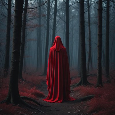 Mysterious figure in a foggy forest