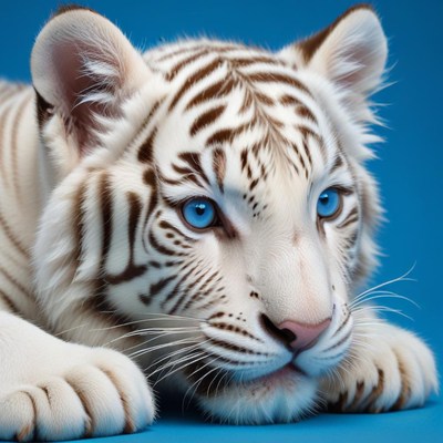 White tiger with striking blue eyes