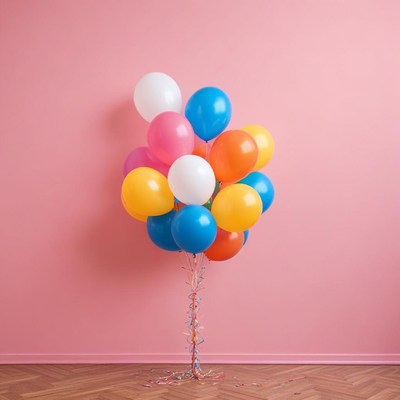 Colorful balloons against pink wall