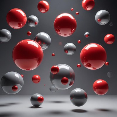 Floating spheres in red and gray