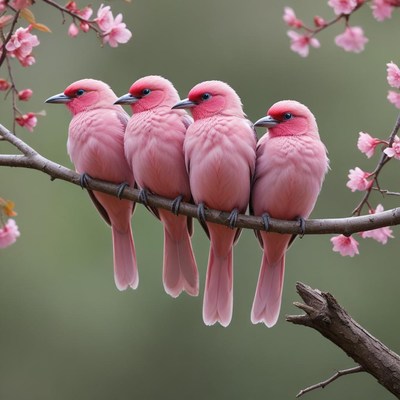 Colorful birds resting on branch