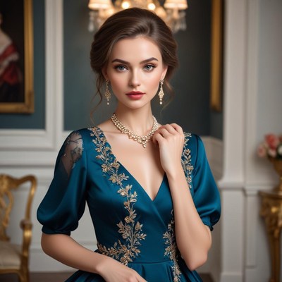 Elegant woman in blue gown