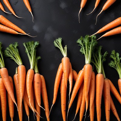 Freshly harvested carrots on dark background