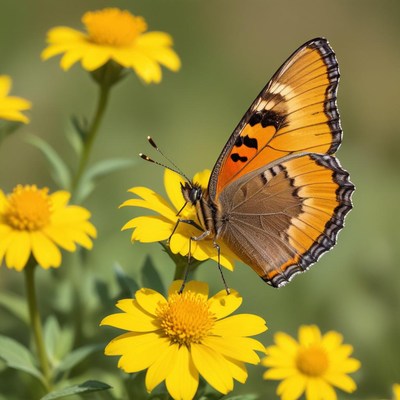 Butterfly on yellow flowers